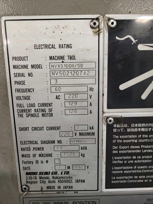 2012 MORI SEIKI NVX 5100 II/50 CNC VERTICAL MACHINING CENTER | Used | In Stock!
