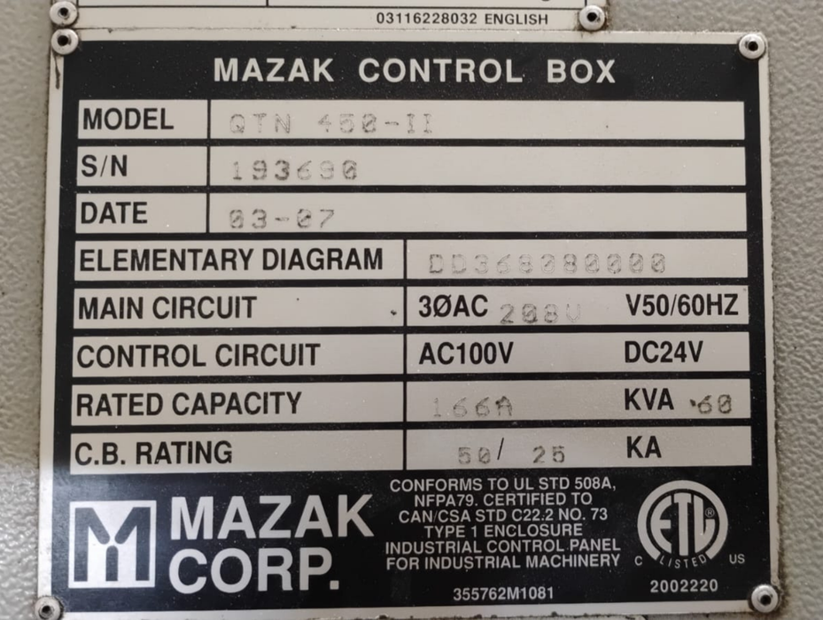 2007 - Mazak Quick Turn Nexus 450-II 7.0" BIG BORE