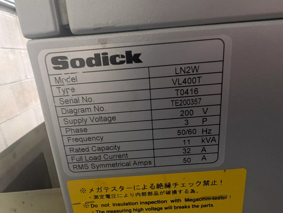 2018 SODICK VL 400Q WIRE TYPE ELECTRICAL DISCHARGE