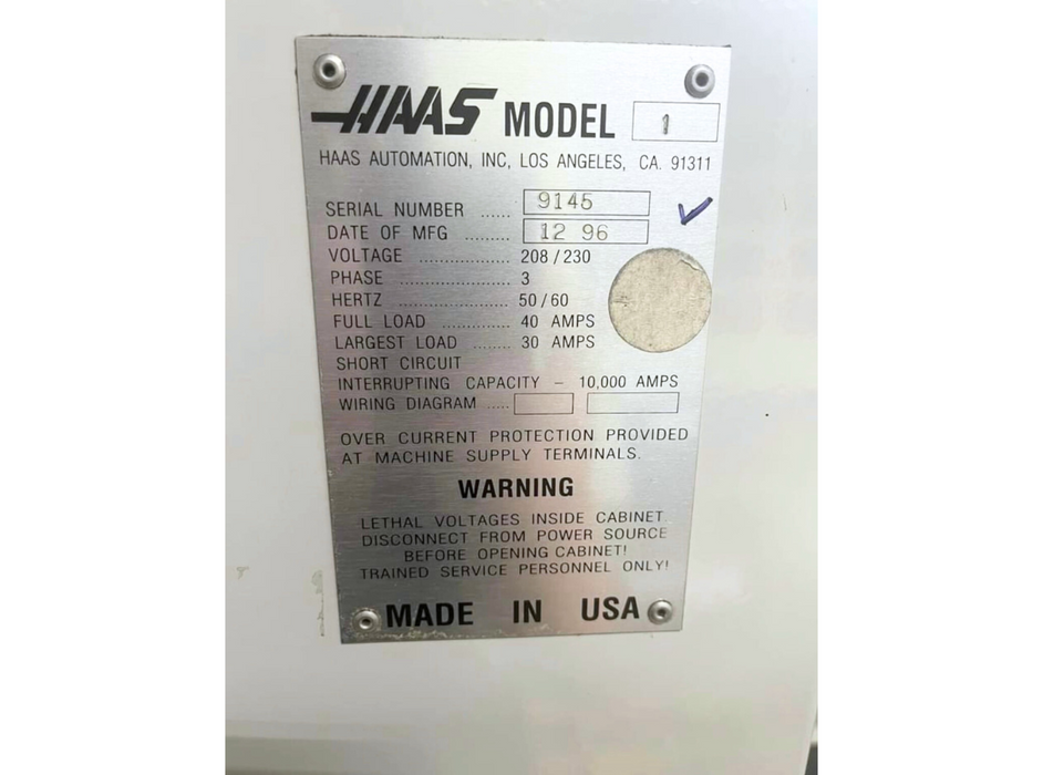 1996 - Haas VF-1 Pre-Wired for 4th Axis