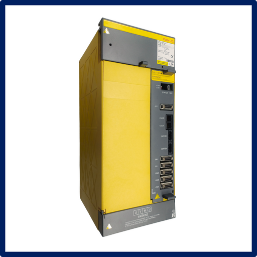 A Fanuc spindle drive electronic machine with yellow and black casing.