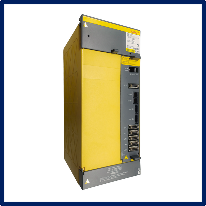 A Fanuc spindle drive electronic machine with yellow and black casing.