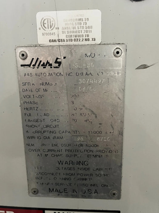 2006 - Haas SL-30 Collet Chuck CNC Lathe